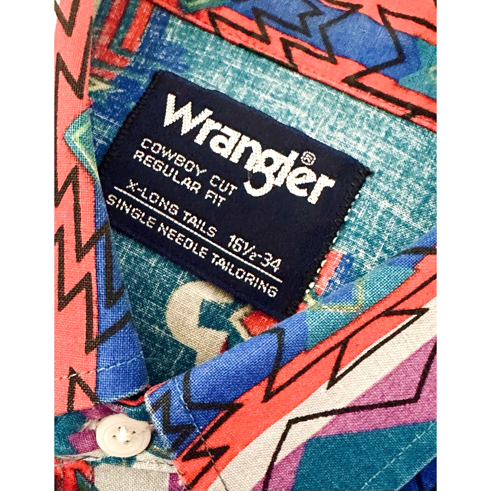 VTG Wrangler Brushpopper Shirt 16.5 *READ 34, X-Long Tails Aztec Southwest - Picture 14 of 14